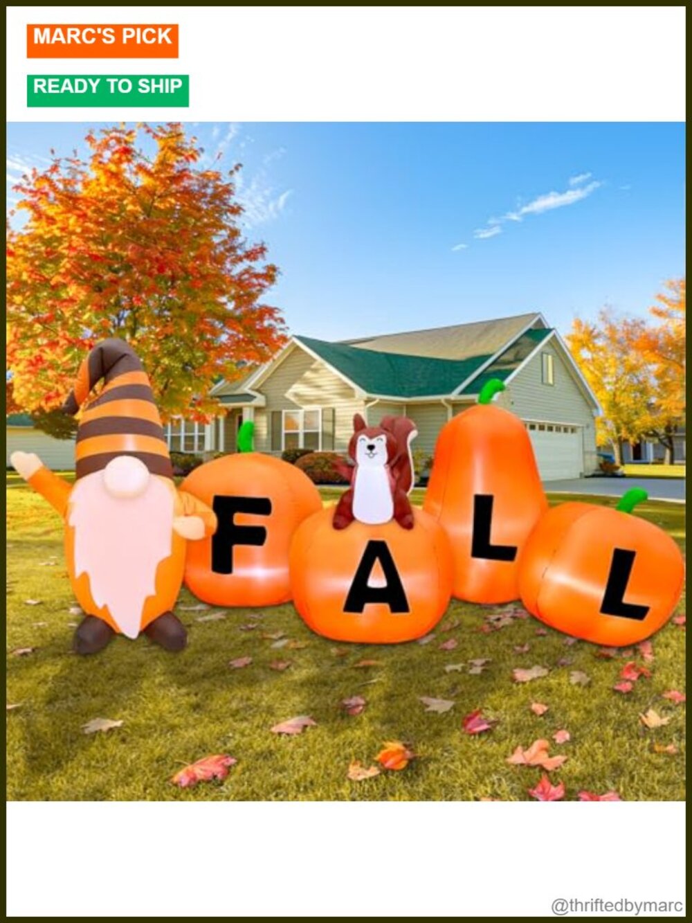 7FT Inflatable Fall Pumpkin Gnome Squirrel LED Yard Decoration
